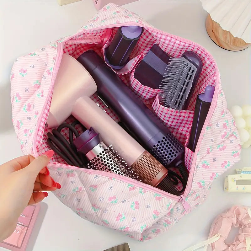 Large Capacity Hair Dryer Storage Bag – Travel Hair Tool Organizer (Pink Floral Bow) Abed Tahan