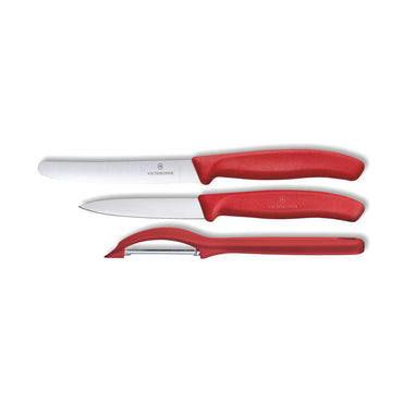 Swiss Classic Paring Knife Set with Peeler, 3 Pieces red