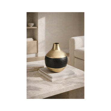 Dual-Tone Aluminium & PU Leather Decorative Vase ORCA HOME
