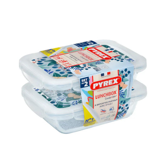 Pyrex Set of 2 Rectangular Dishes + Lid Cook & Go