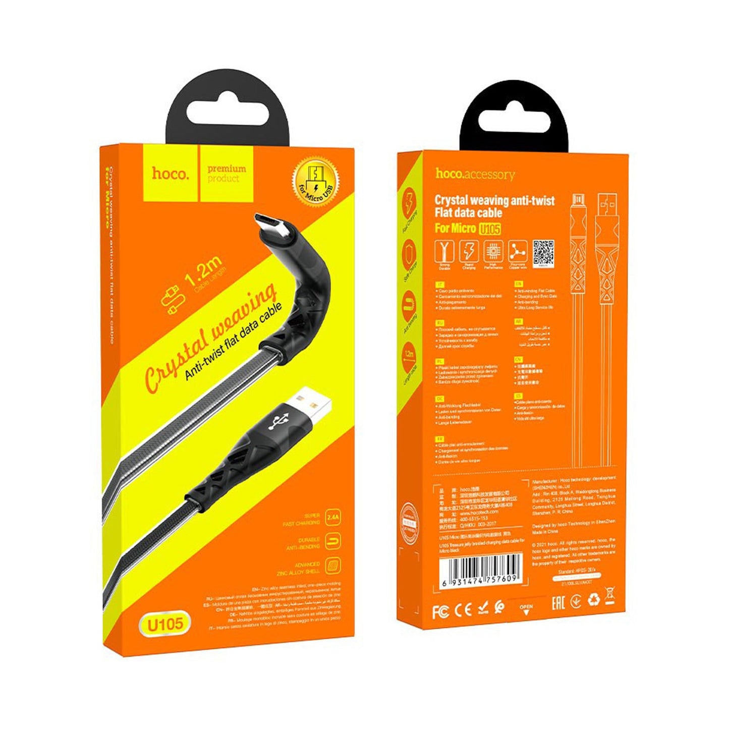 HOCO U105 Treasure Jelly Braided Cable For Micro Black