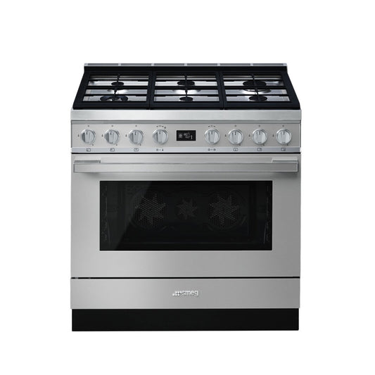 SMEG Cooker Wide 90 cm 6 Gas Burners with Electric Oven Inox