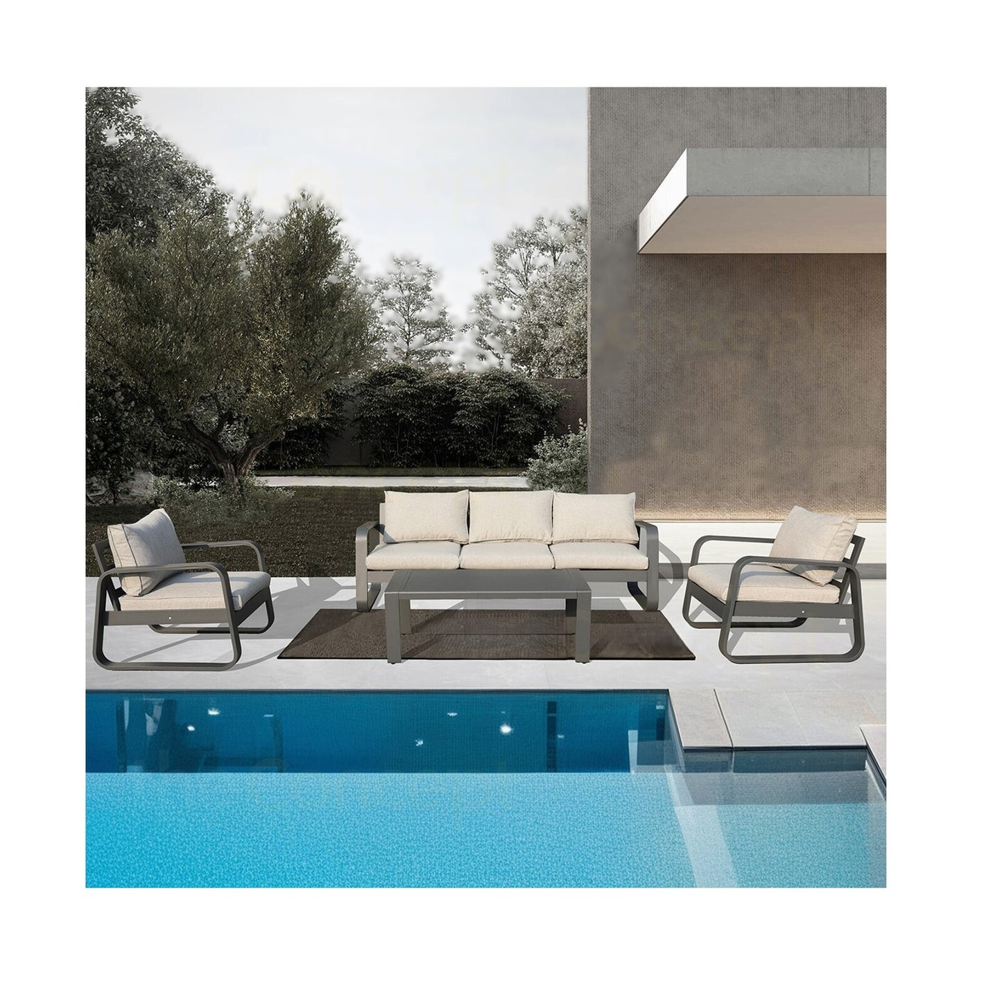 Curvea Aluminium 5 Seat +Table