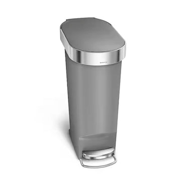 40L Slim Plastic Pedal Bin, Grey W/Steel Trim