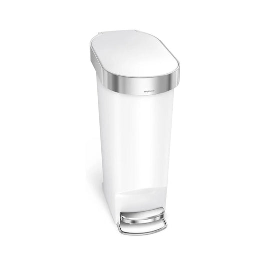 40L Slim Plastic Pedal Bin White SIMPLE HUMAN