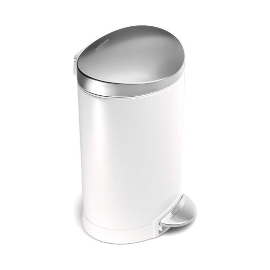 Semi Round Pedal Bin White With Brushed Steel Lid Colour 6L