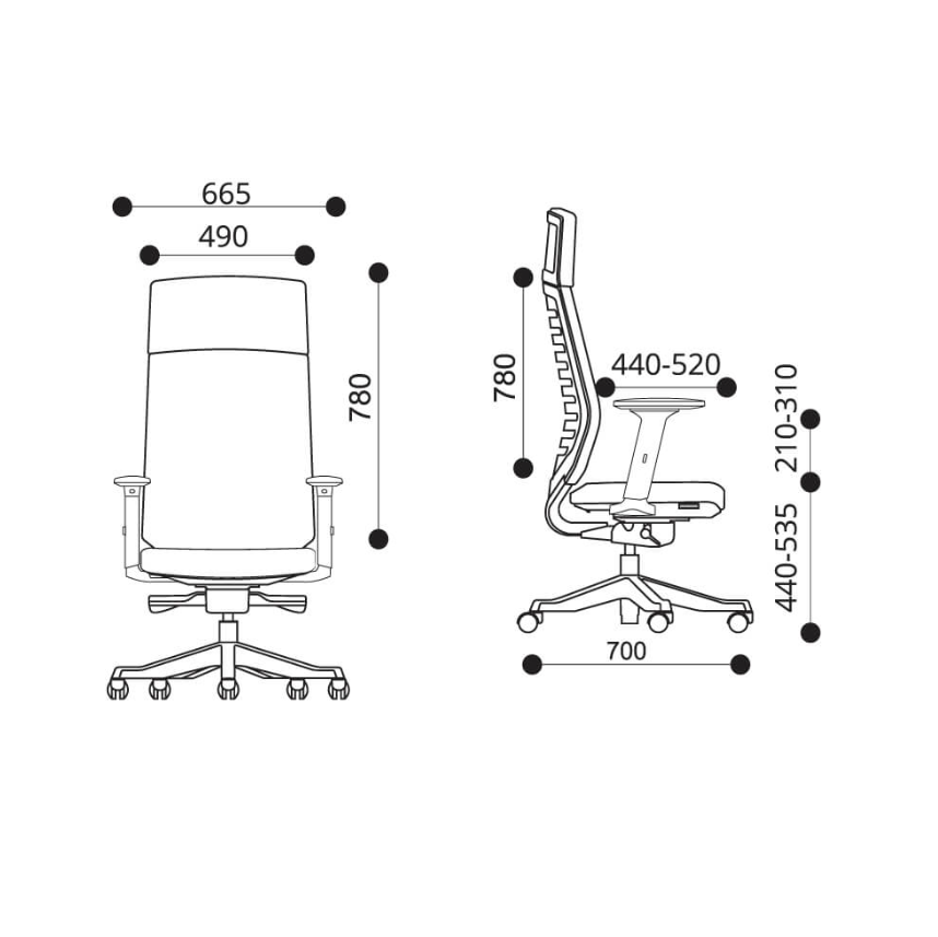 Velo High Back Chair+Adjustable Arms Black/Black Sky Leather