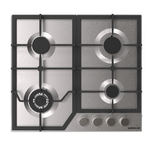 SUPER CHEF Hob 60 Cm 4 Gas Burners Cast Iron Inox