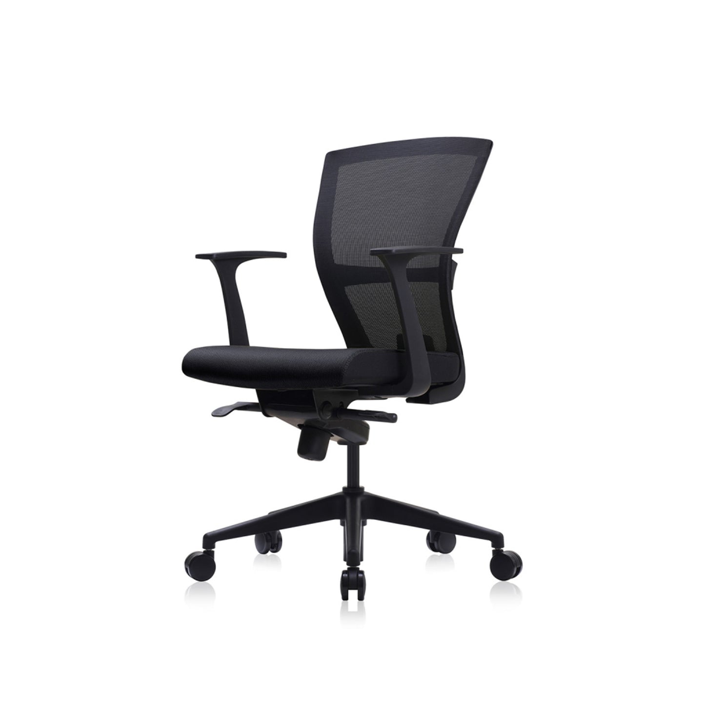 E1 Series Low Back Chair +Fixed Arms Black/Black Sky Leather