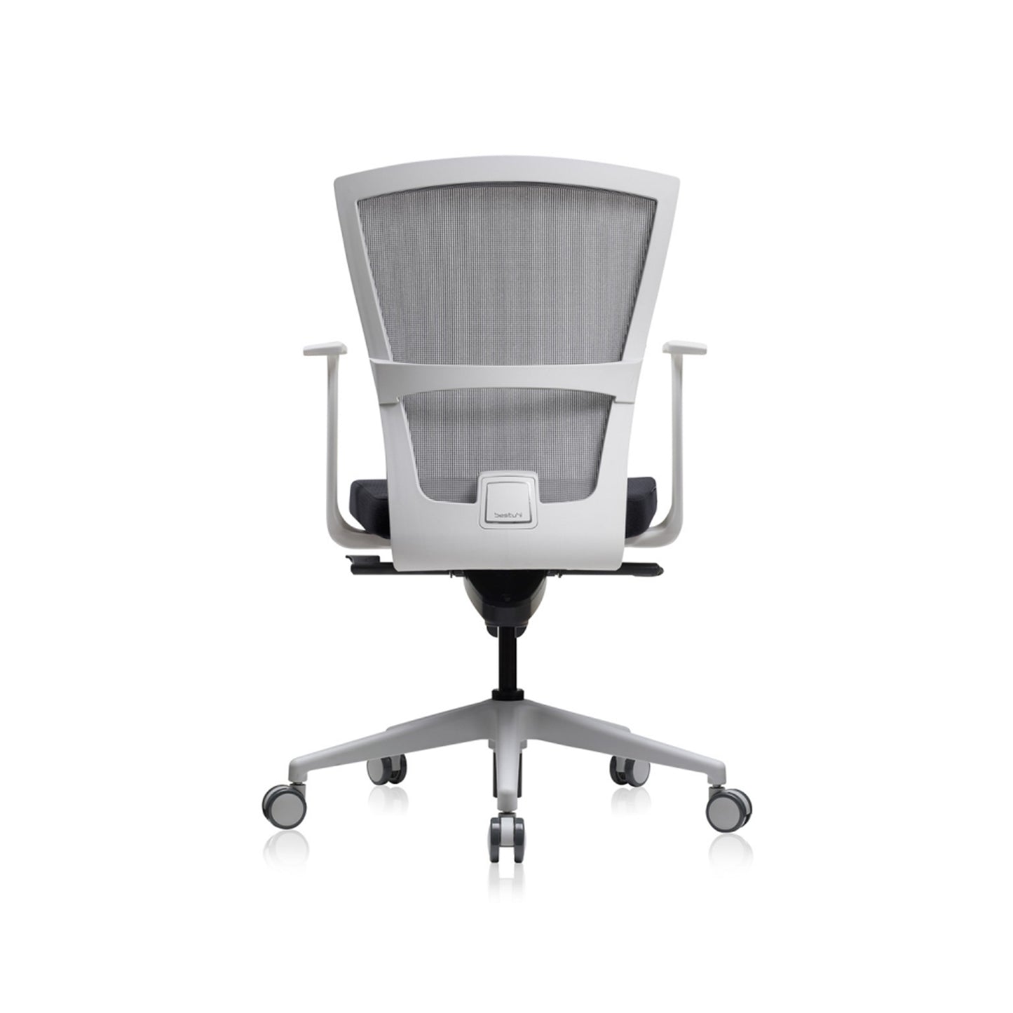 E1 Series Low Back Chair + Fixed Arms White/Grey Fabric Seat