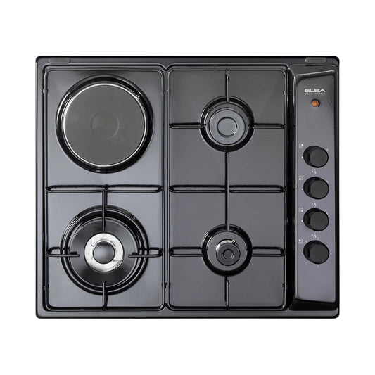 ELBA Hob 60cm 3Gas Burners+1Electric Plate Safety Black