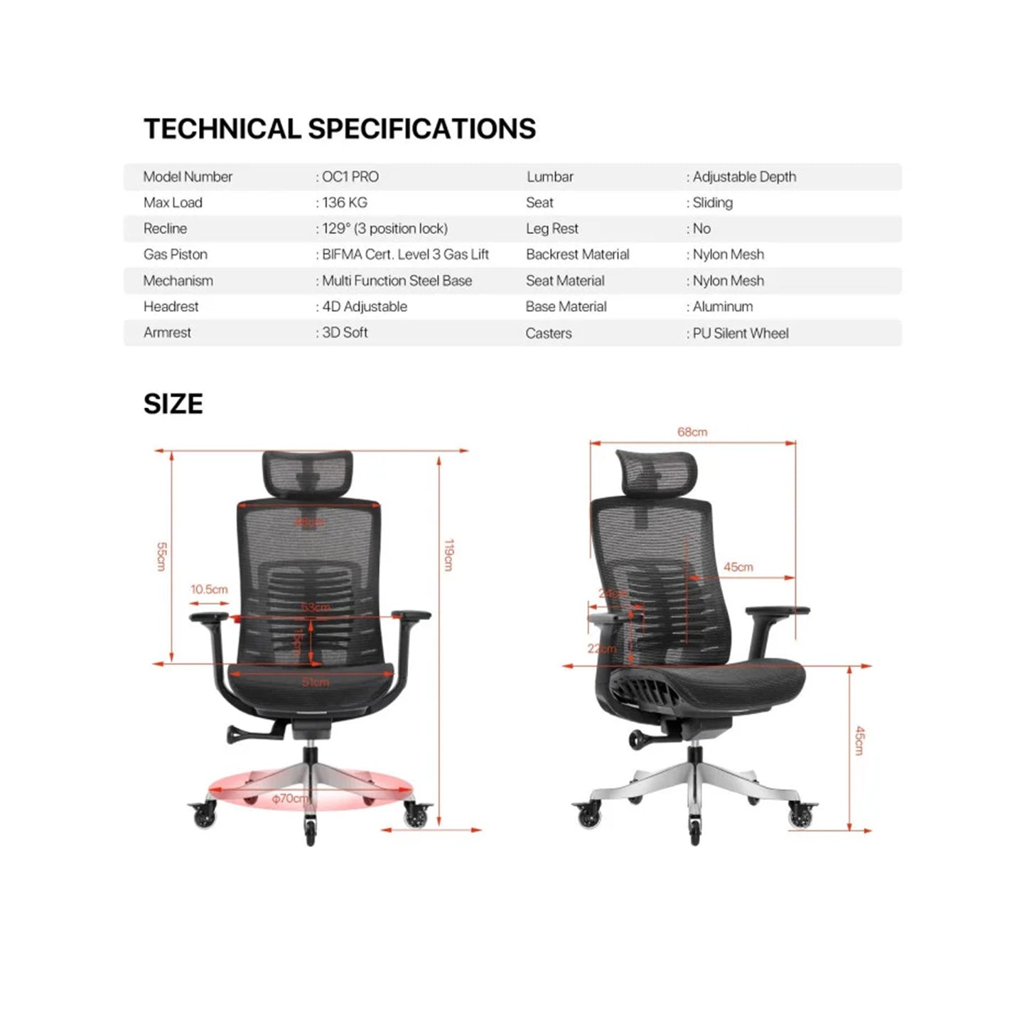 Fantech OC1 Ergonomic Chair 4D Headrest Adjustable - Gray FANTECH