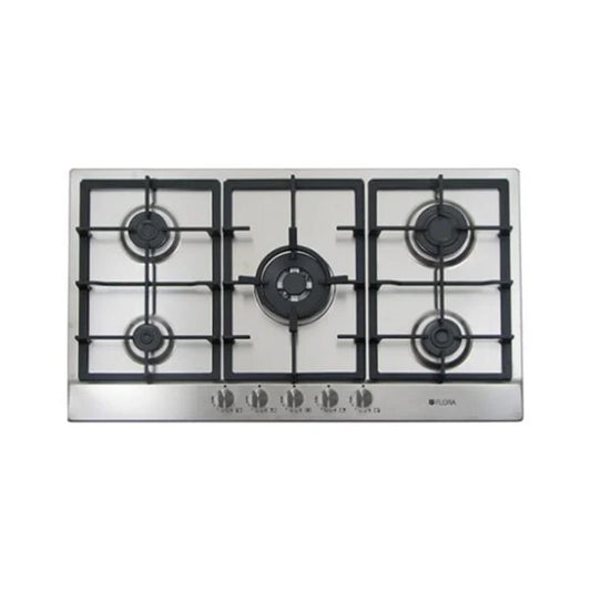 FLORA Hob 90cm 5 Gas Burners Safety Step Flame Stainless FLORA