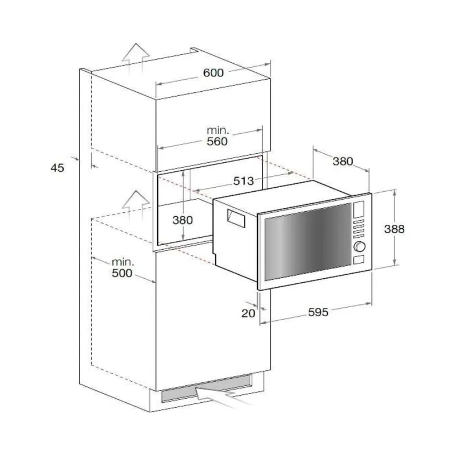 FLORA Microwave Built-in 25 Litres Full Back Glass
