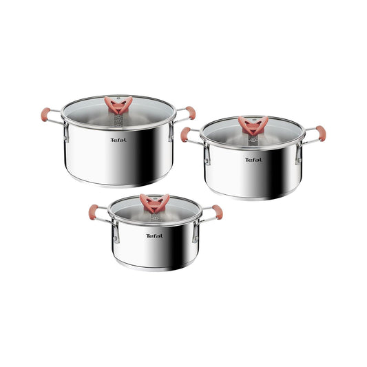 OptiSpace Stainless Steel 6 pcs Stewpots 18/20/24+lid (Orange) TEFAL