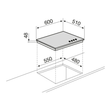 G.GAS Hob 60Cm 4 Gas Burners Ignition Crystal Glass Black