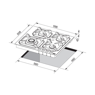 LOFRA Hob 60 cm 4Gas Burners Safety Ignition Stainless Steel