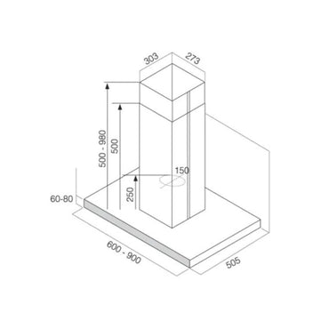 ELBA Wall Mounted Hood 90cm 600 m3/h Black