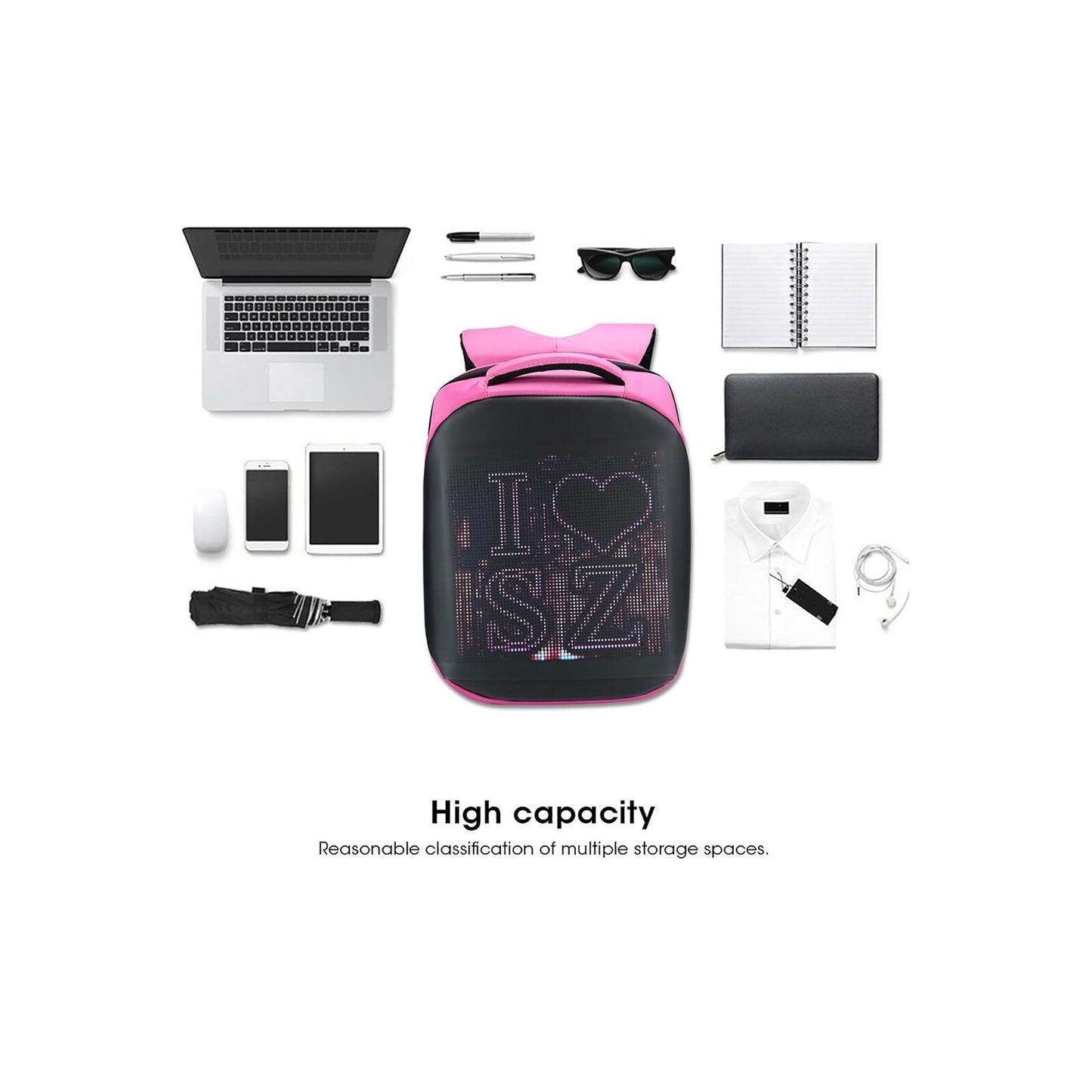 Led Backpack Slim + Power Bank 10 000mah - Pink