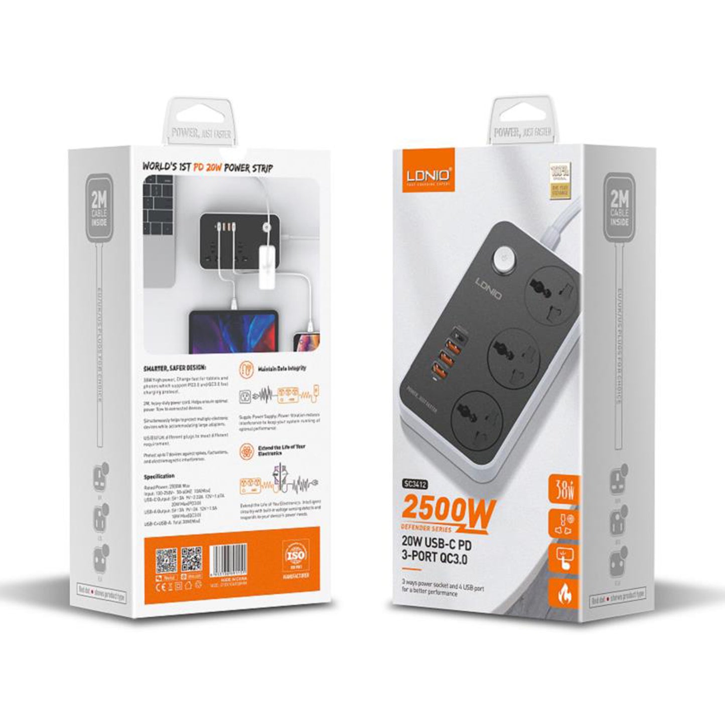 Ldnio Sc3412 2500W 20W Usb-C Pd 3-Port Qc3.0