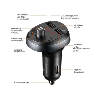 Mcdodo Cc-6880 Bluetooth Fm Transmitter Car Charger Black