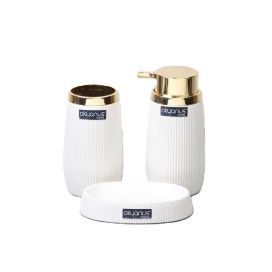 Stripe Round Bathroom Set - Gold (3 Pcs)