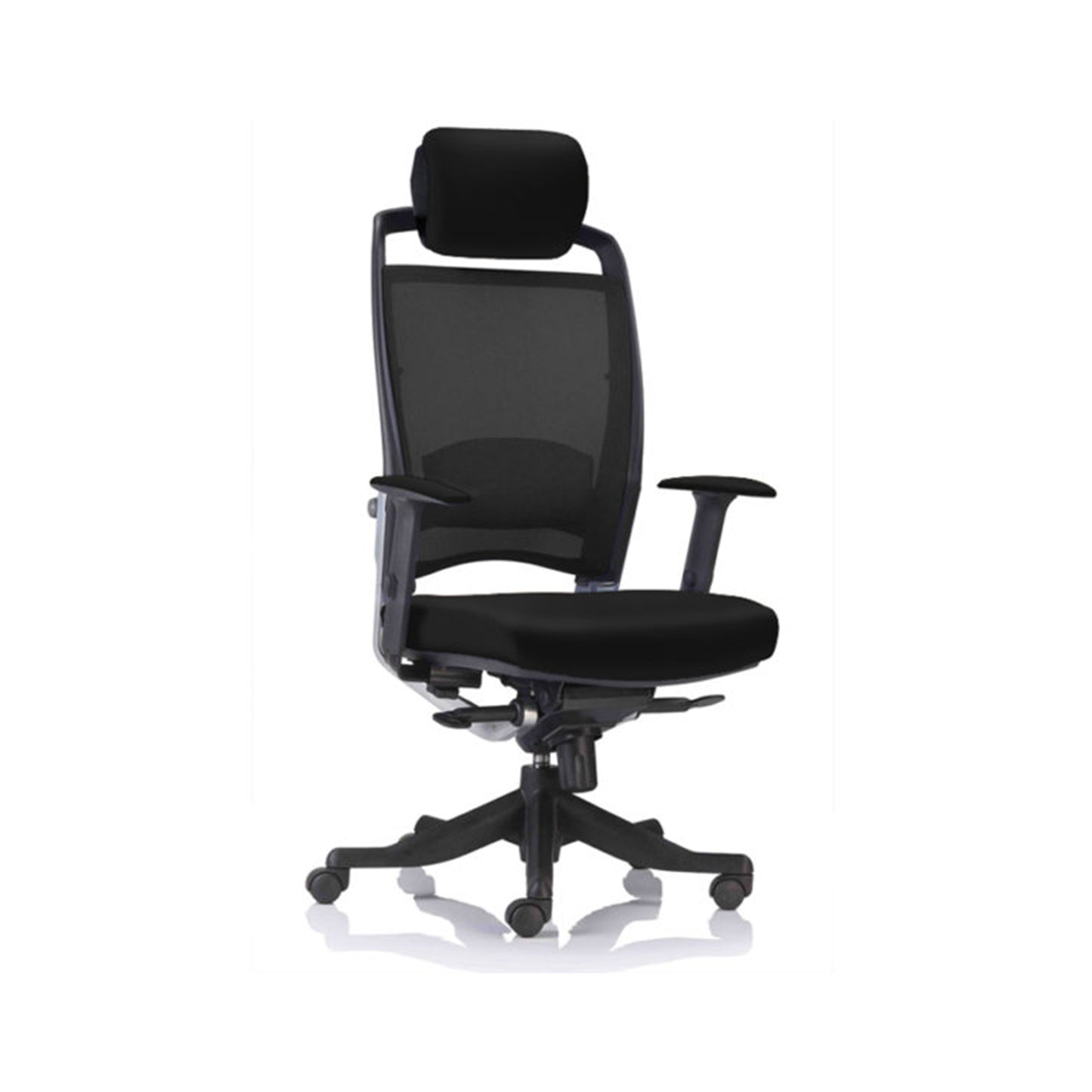 Fulkrum High Back Chair +Adjustable Arms Blk/Blk Sky Leather