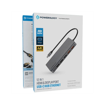 Powerology 12in1 USB-C Hub HDMI Type-C 100W PD Ethernet POWEROLOGY