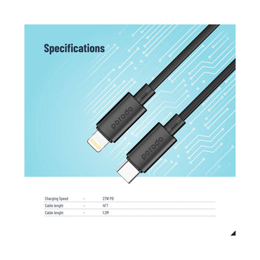 Porodo Blue 20W PD Type C to Lightning PVC Cable 1.2M