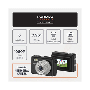 PORODO Lifestyle 1080P Mini Camera 180mAh - Black