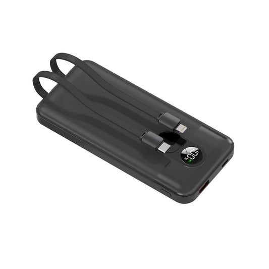 PORODO 10000mAh Powerbank 2xType-C & Lightning Cable - Black