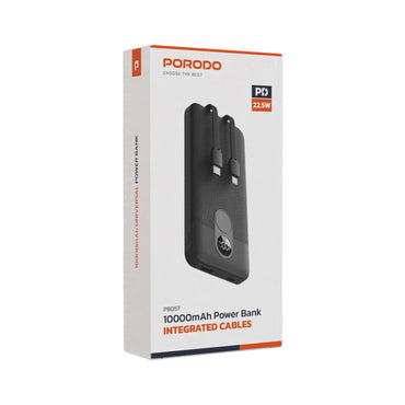 PORODO 10000mAh Powerbank 2xType-C & Lightning Cable - Black