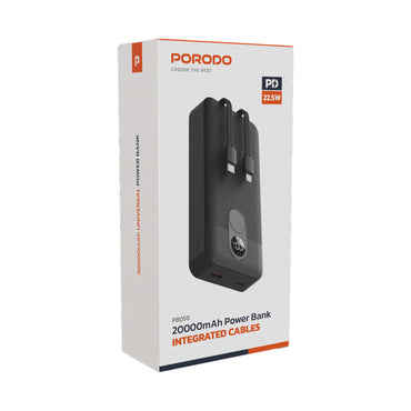 PORODO 20000mAh Powerbank 2xType-C & Lightning Cable - Black
