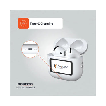 PORODO Soundtec ANC+ENC Earphone with Touch Screen - White
