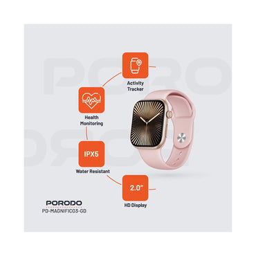 Porodo Magnifico 3 HD Smart Watch with Gold Straps