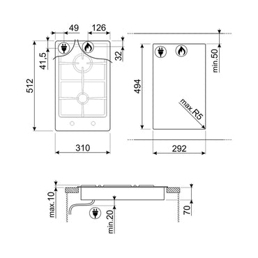 SMEG Hob 30 cm 2 Gas Burners Safety Stainless Steel