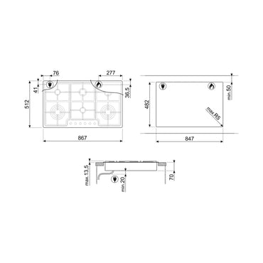 SMEG Hob 90 cm 6 Gas Burners Safety Stainless Steel