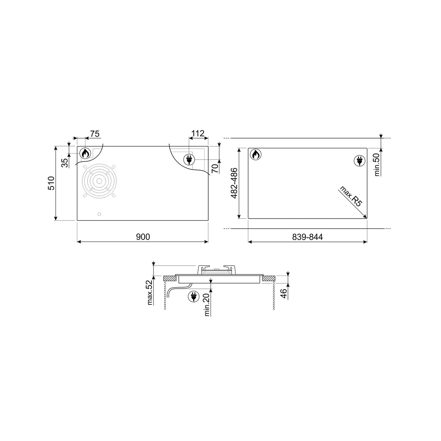 SMEG Hob 90 cm Hybrid Induction + 1 Gas Burner Vitroceramic