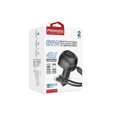 81W Multi-Port Car Charger 27W PD Lightning Cable