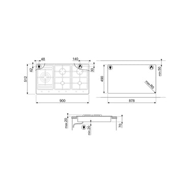 SMEG Hob 90 cm 5 Gas Burners Safety Classica Satin Sainless