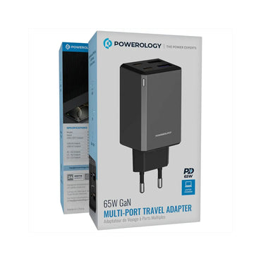 Powerology 65W Multiple Port EU GaN Adapter - Grey POWEROLOGY