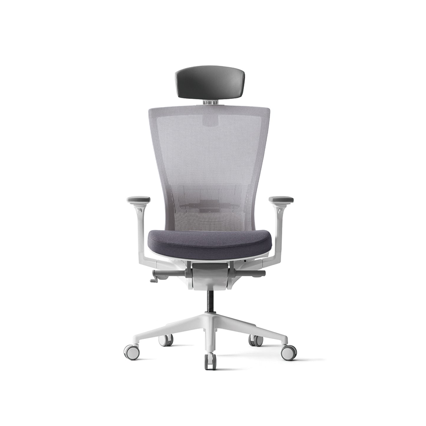 Radius High Mesh Back Chair+Adjustable Arms White/ Grey Seat