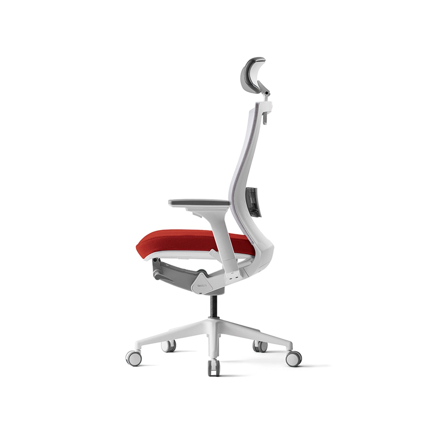 Radius High Mesh Back Chair+Adjustable Arms White / Red Seat