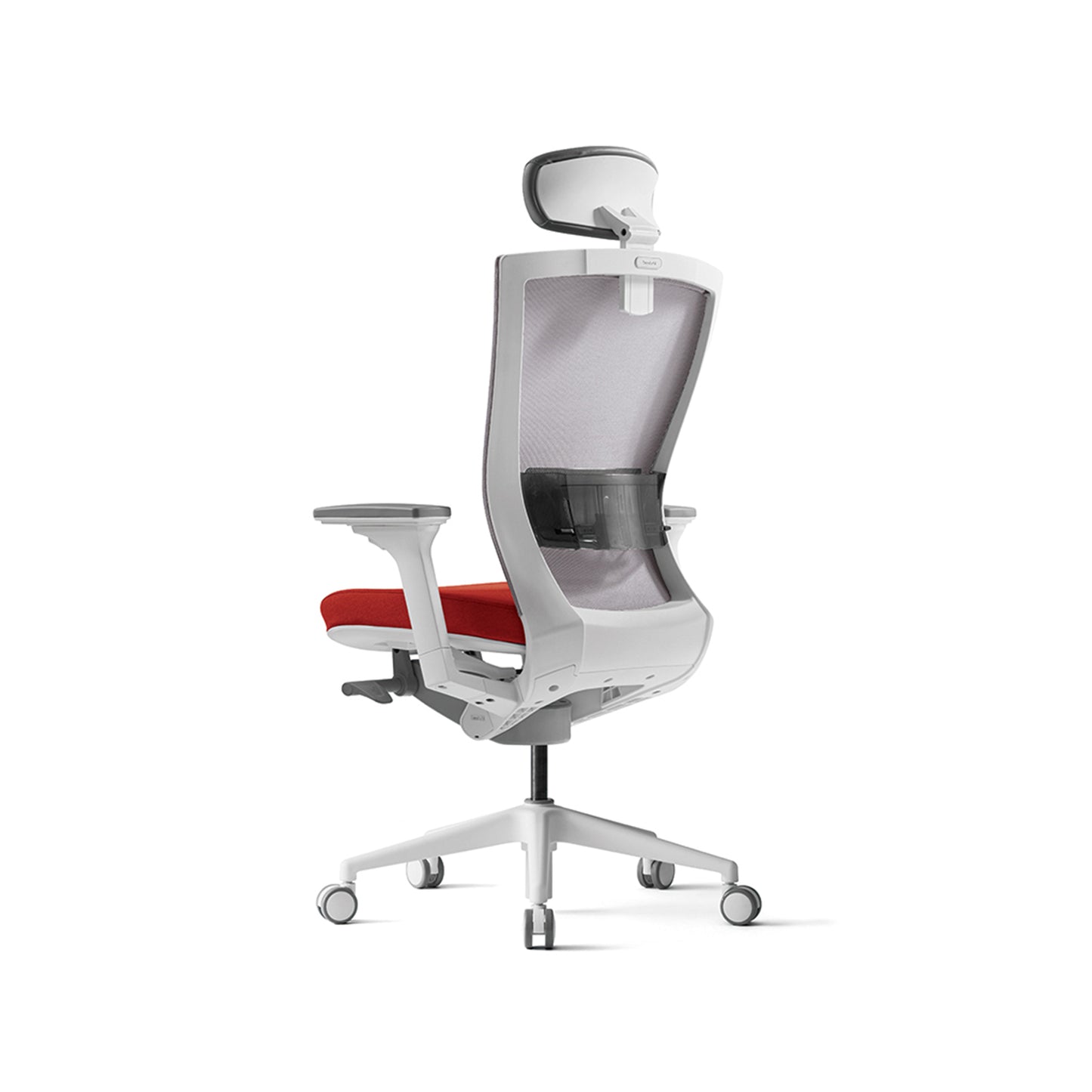 Radius High Mesh Back Chair+Adjustable Arms White / Red Seat