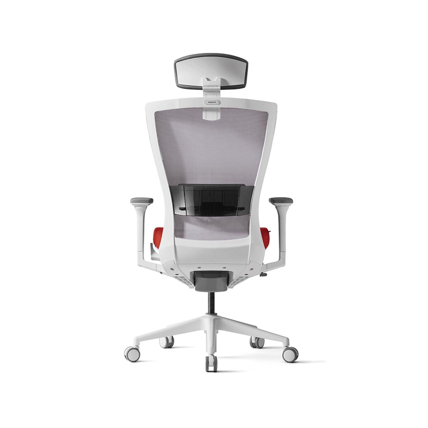 Radius High Mesh Back Chair+Adjustable Arms White / Red Seat