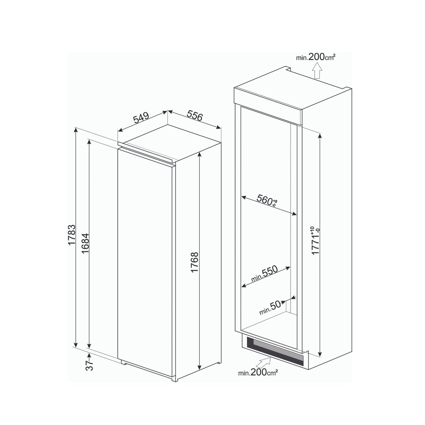 Smeg Refrigerator Built in 311 Litre White