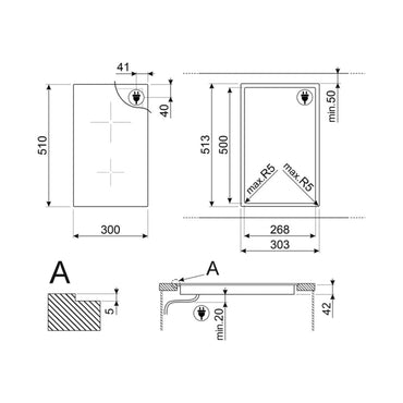 SMEG Hob 30 cm 2 Electric Zones Vitroceramic Black