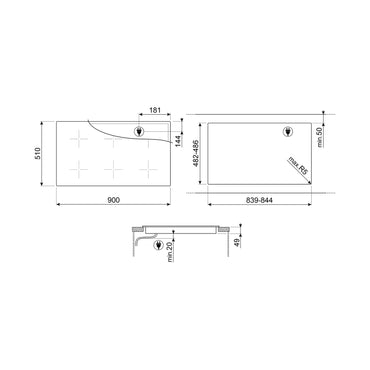 SMEG Hob 90 cm Induction 5 Cooking Zones Black