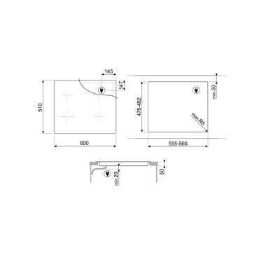 SMEG Hob Induction 60cm 4 Cooking Zones Vitroceramic Black