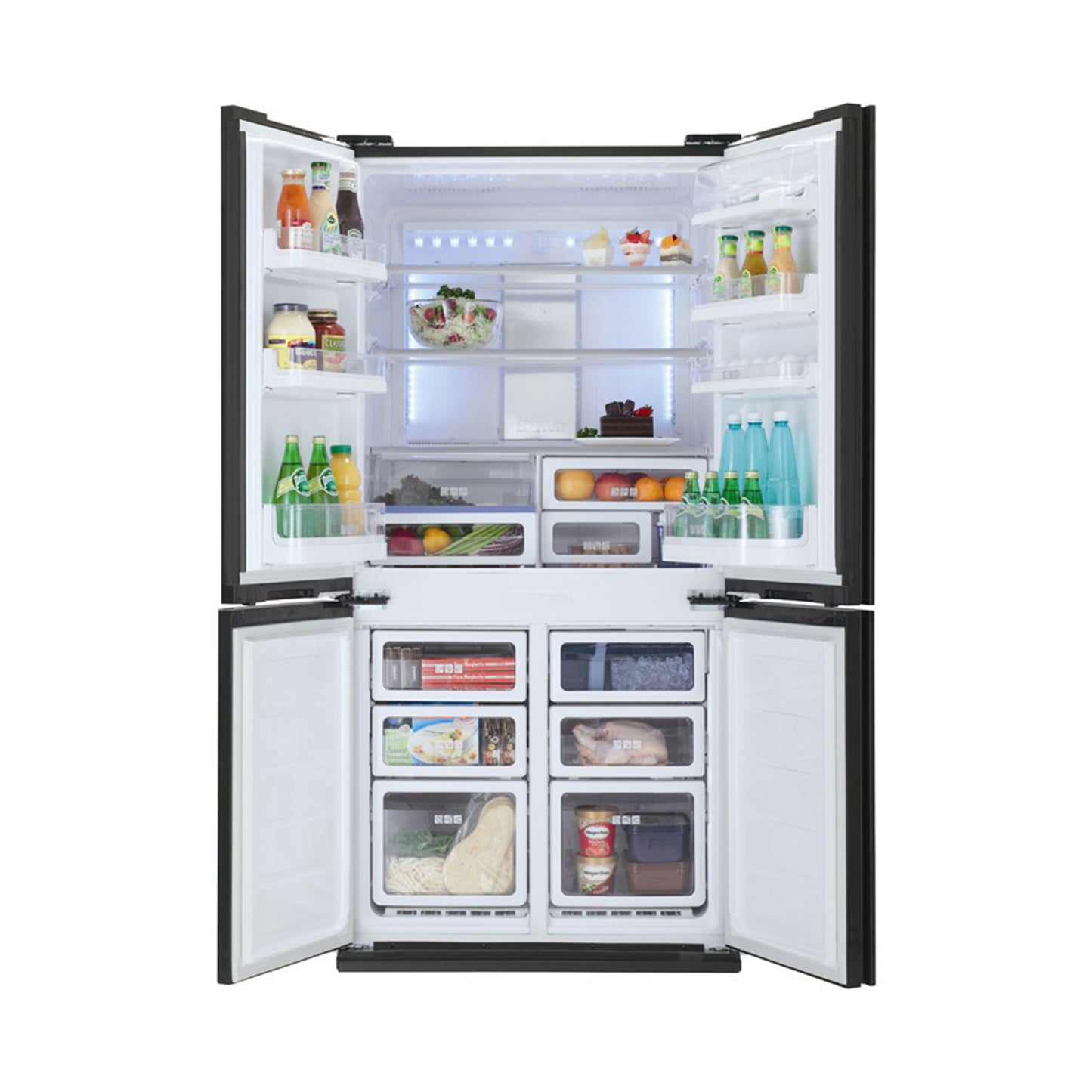 SHARP* Refrigerator 4 Doors 26CF Black Glass Supreme